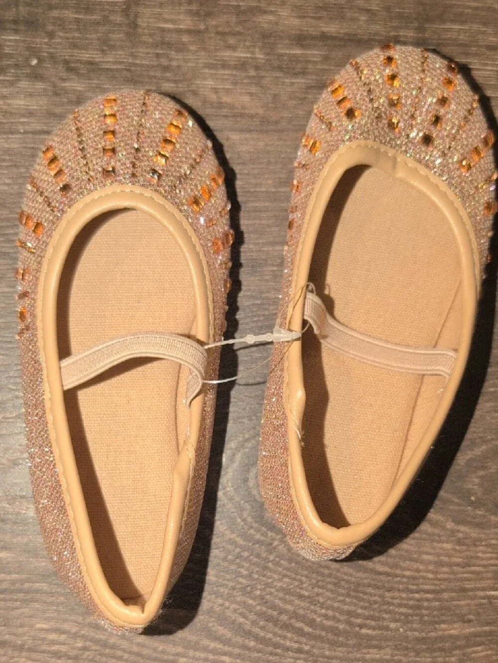 Girls Gold Glitter Ballet Flats with Gem Accents - Kids Dress Shoes